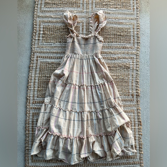 crown & ivy Dresses & Skirts - Crown & Ivy Smocked Prairie Maxi Dress Cotton Plaid XS Cottagecore boho coastal